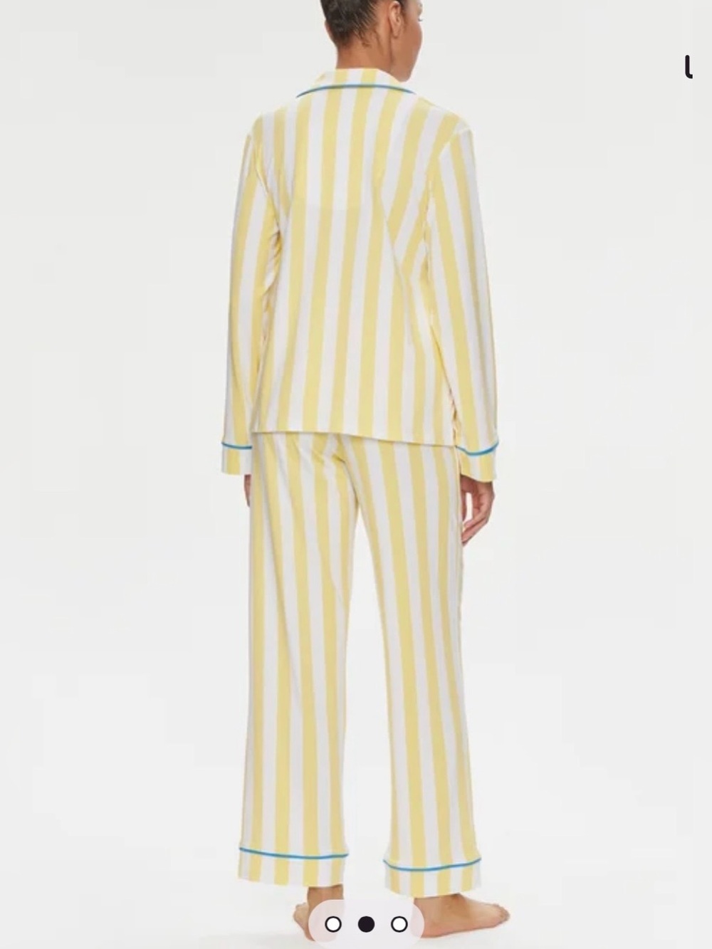 DKNY Yellow and White Striped Kids Pajama Set with Blue Trim - Picture 2 of 11